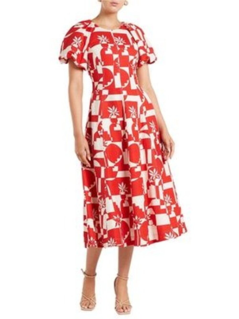 NWT Rebecca Vallance Barcelona Printed Linen Blend Midi Dress Size US 4